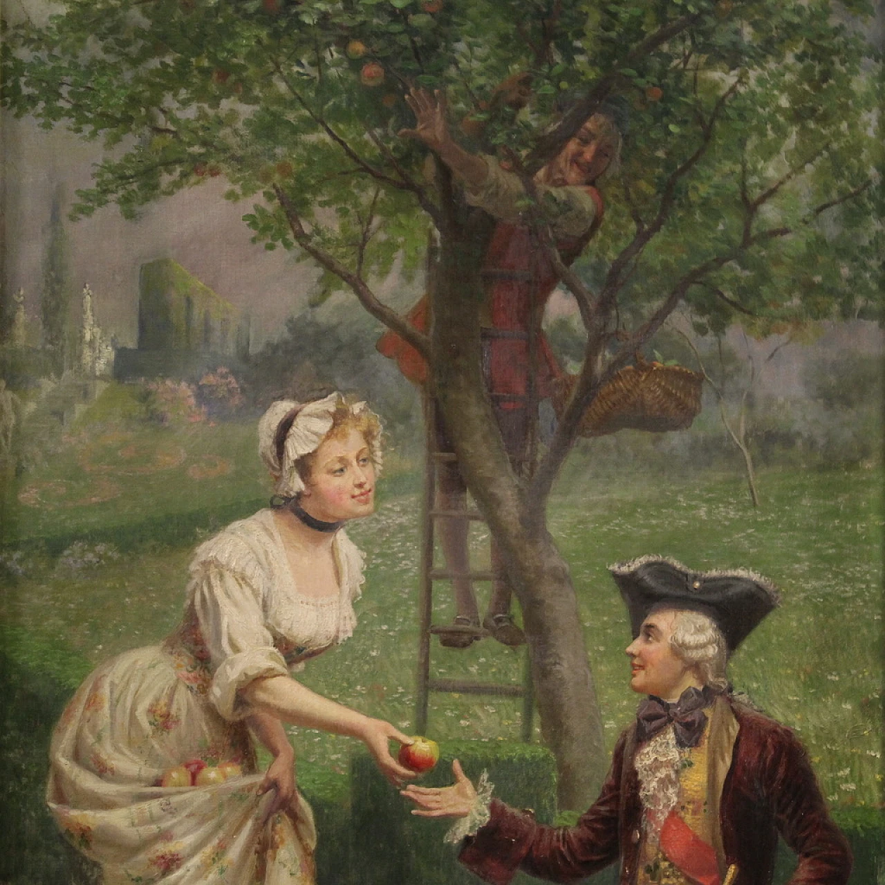 G. Mantegazza, scena galante, dipinto a olio su tela, '800 5