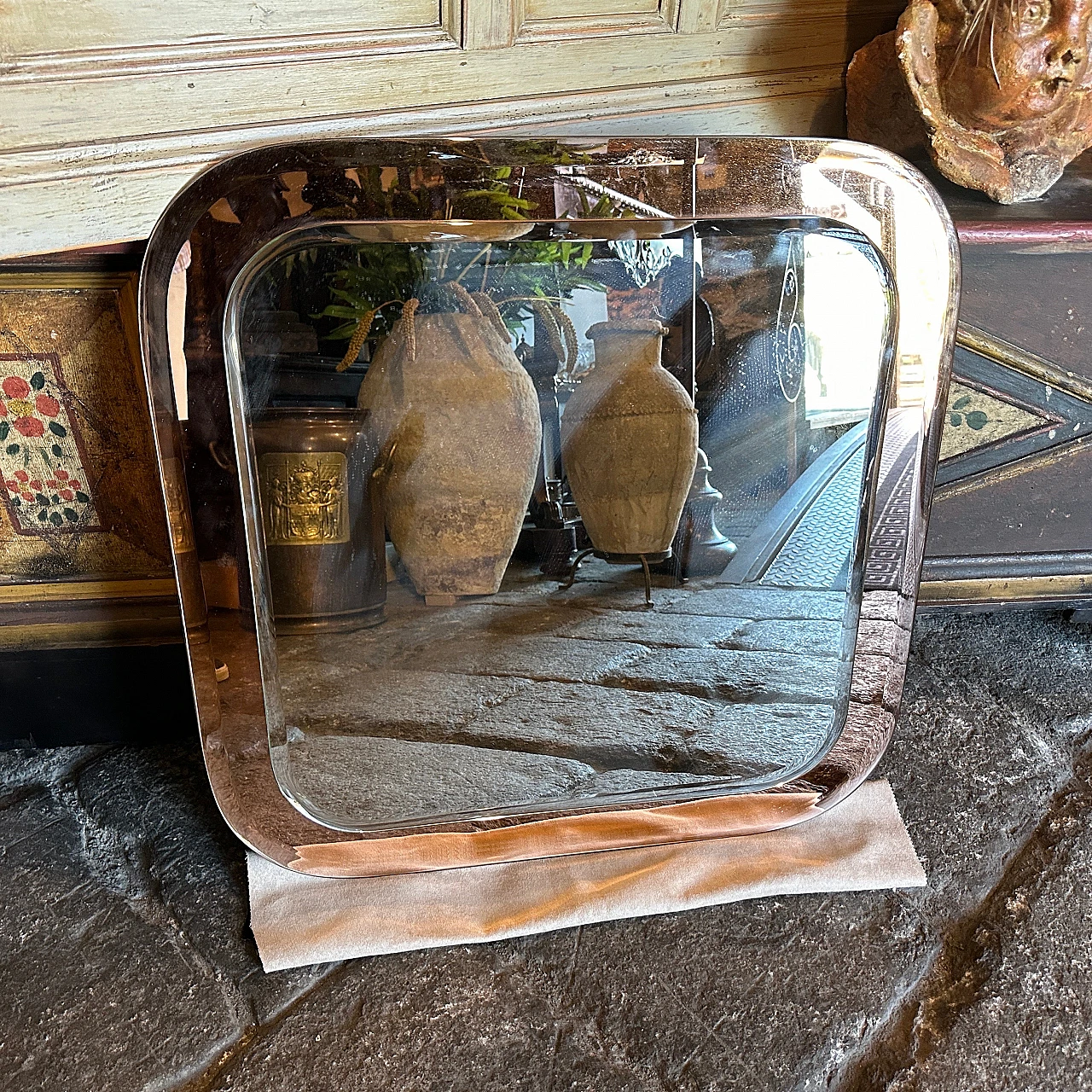 Specchio da parete quadrato in vetro di Lupi Cristal Luxor, anni '70 3