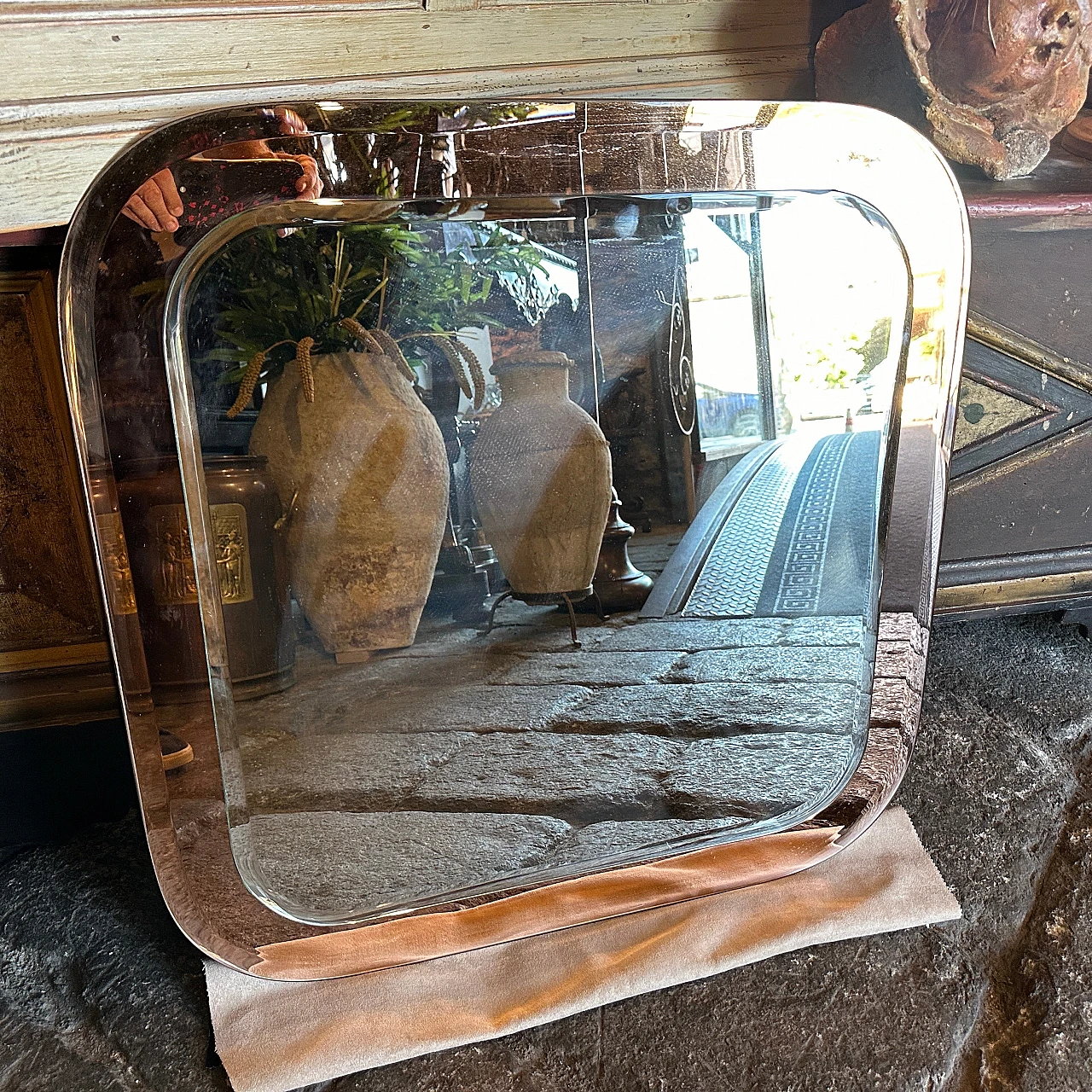 Specchio da parete quadrato in vetro di Lupi Cristal Luxor, anni '70 5