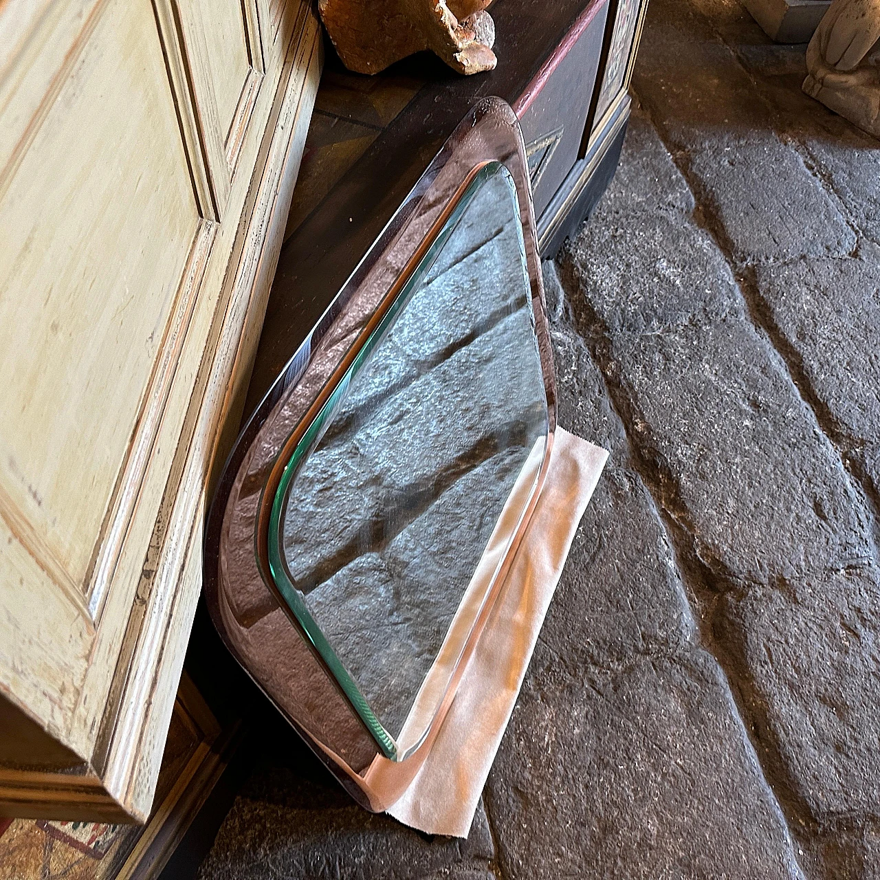 Specchio da parete quadrato in vetro di Lupi Cristal Luxor, anni '70 9