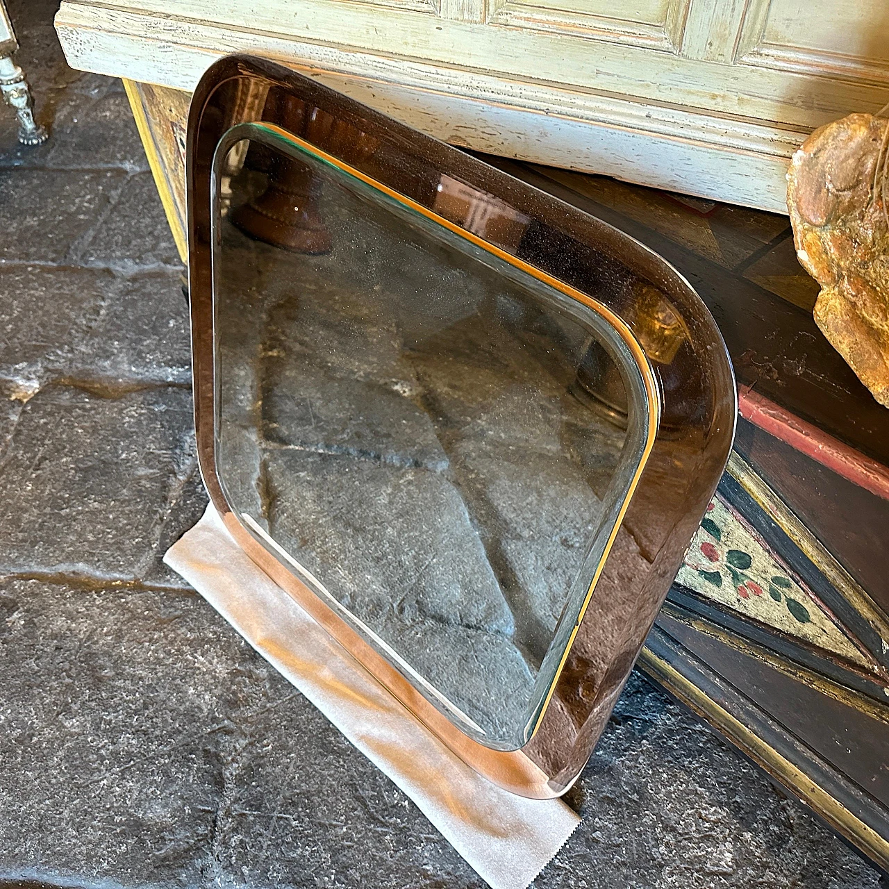 Specchio da parete quadrato in vetro di Lupi Cristal Luxor, anni '70 10