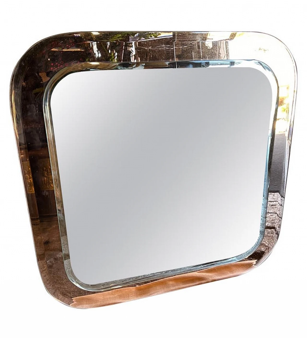Specchio da parete quadrato in vetro di Lupi Cristal Luxor, anni '70 14