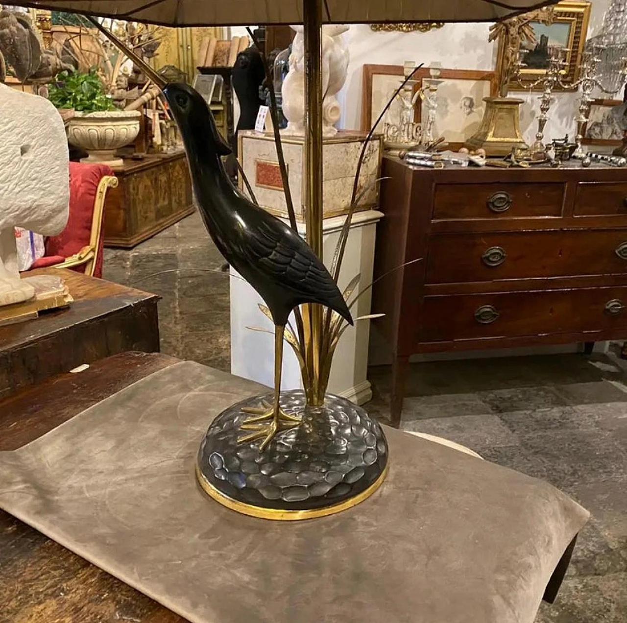 Lampada da tavolo Airone in ottone di Lanciotto Galeotti, anni '50 3