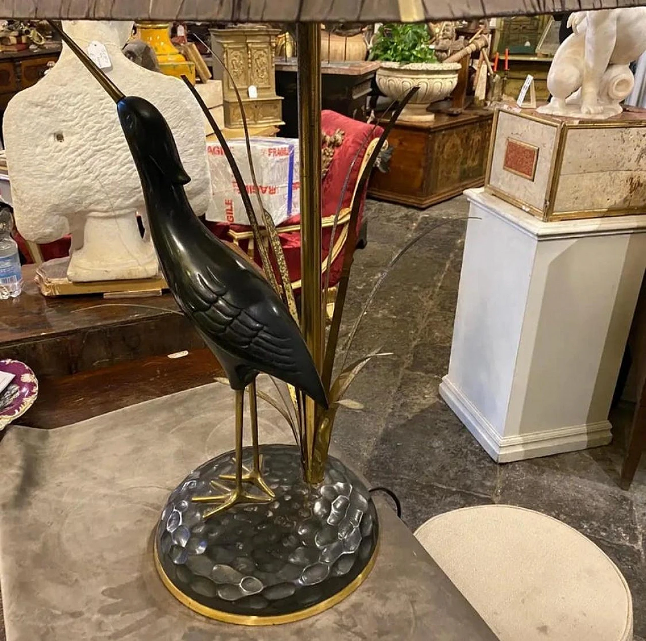 Lampada da tavolo Airone in ottone di Lanciotto Galeotti, anni '50 7