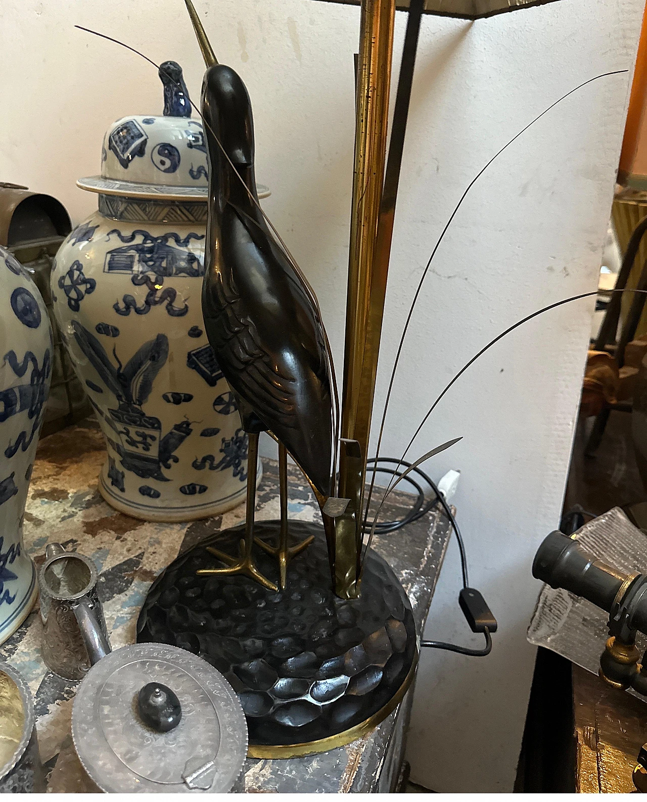 Lampada da tavolo Airone in ottone di Lanciotto Galeotti, anni '50 12