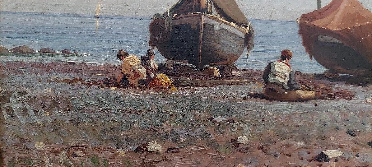 Augusto Corelli, pescatori, dipinto a olio su tavola, fine '800 6