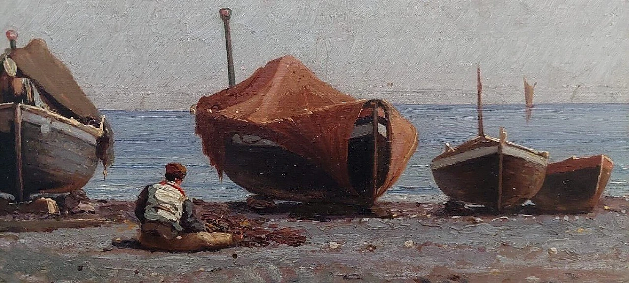 Augusto Corelli, pescatori, dipinto a olio su tavola, fine '800 7