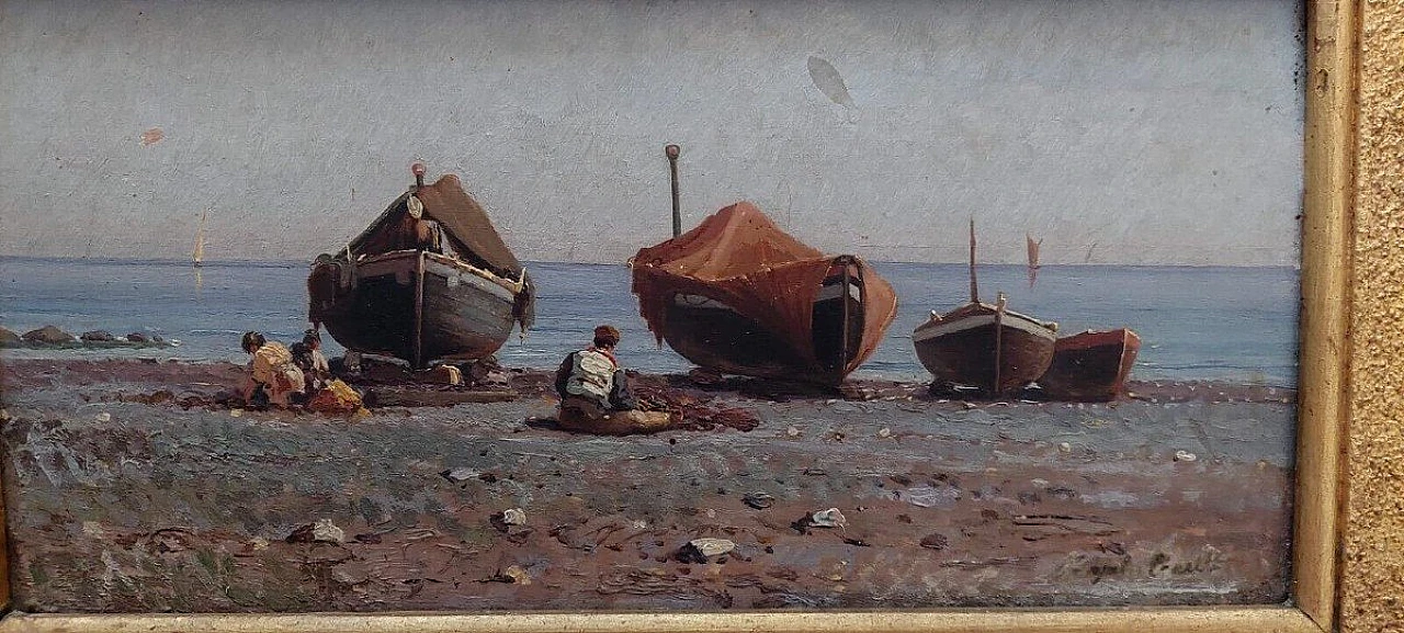 Augusto Corelli, pescatori, dipinto a olio su tavola, fine '800 9