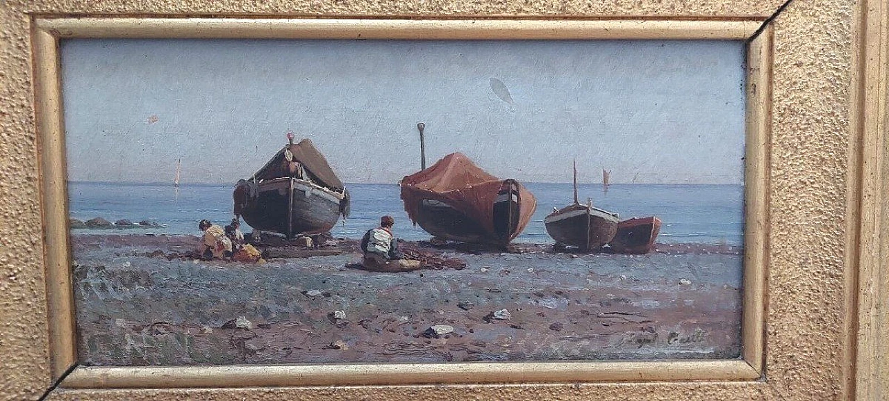 Augusto Corelli, pescatori, dipinto a olio su tavola, fine '800 10