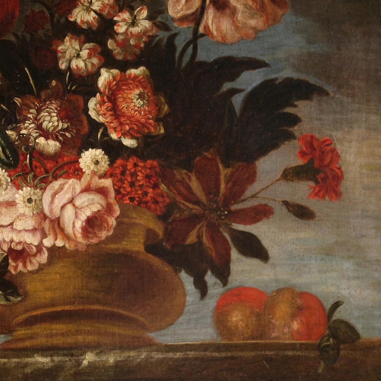 Still life with flower vase and fruit, oil on canvas, 18th century 5