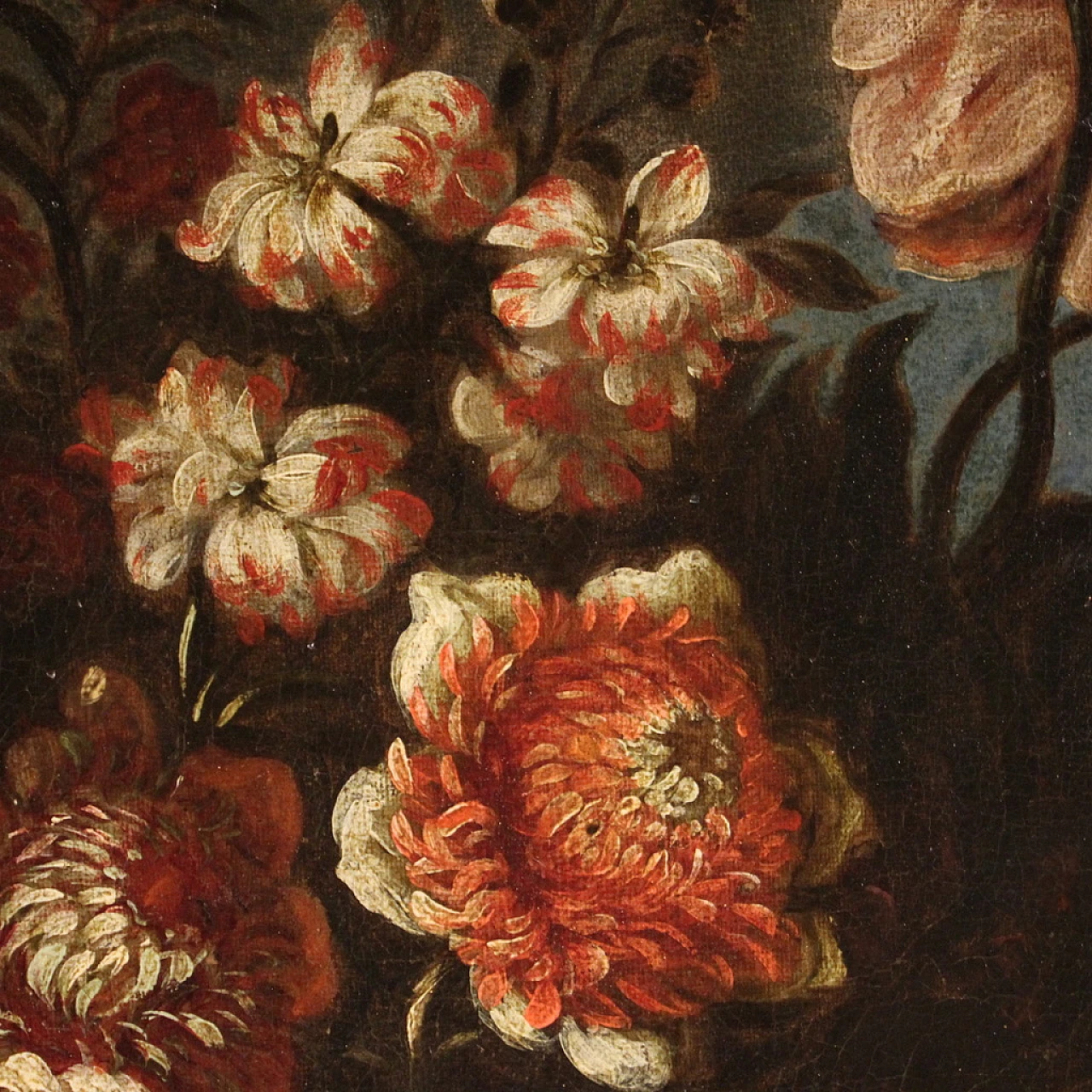 Still life with flower vase and fruit, oil on canvas, 18th century 10