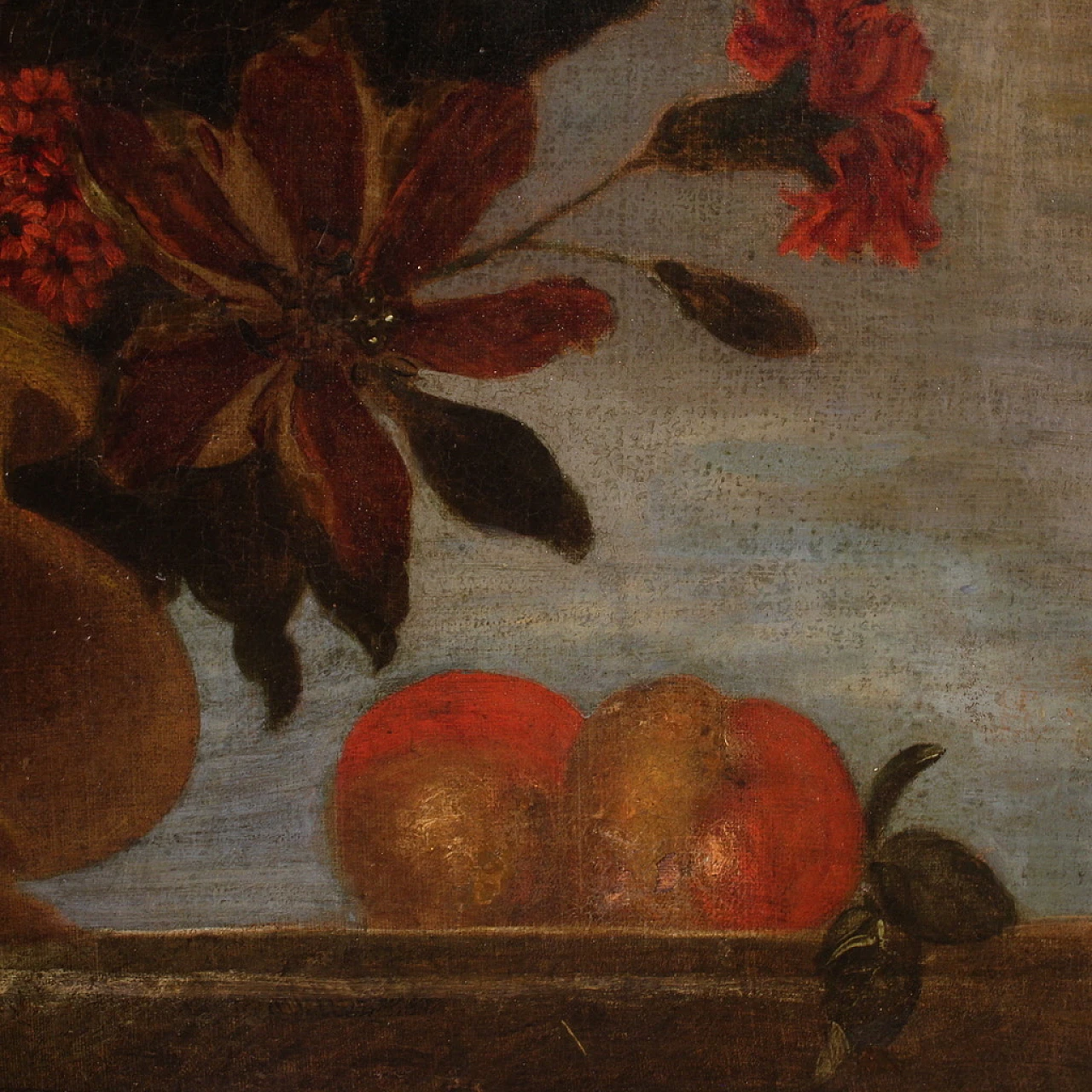 Still life with flower vase and fruit, oil on canvas, 18th century 11