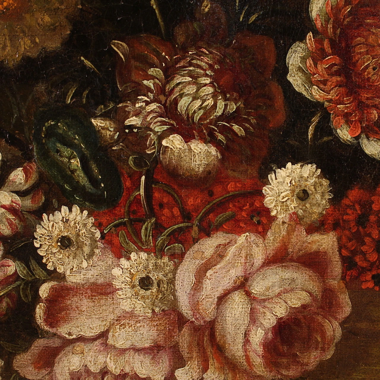 Still life with flower vase and fruit, oil on canvas, 18th century 12