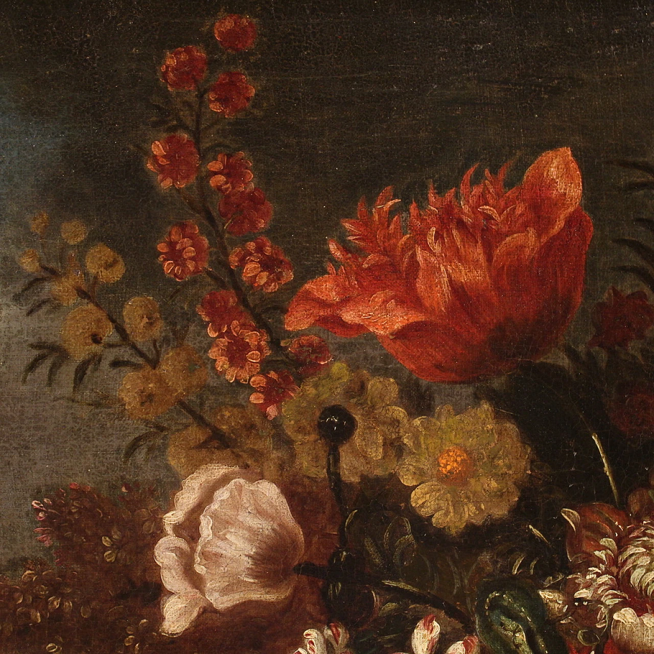 Still life with flower vase and fruit, oil on canvas, 18th century 13