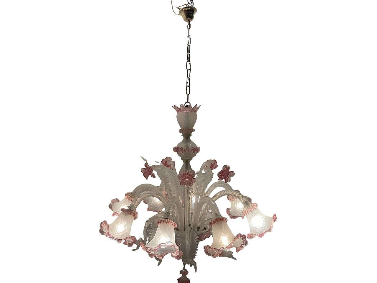 Lampadario in vetro di Murano bianco e rosa, anni '70 18