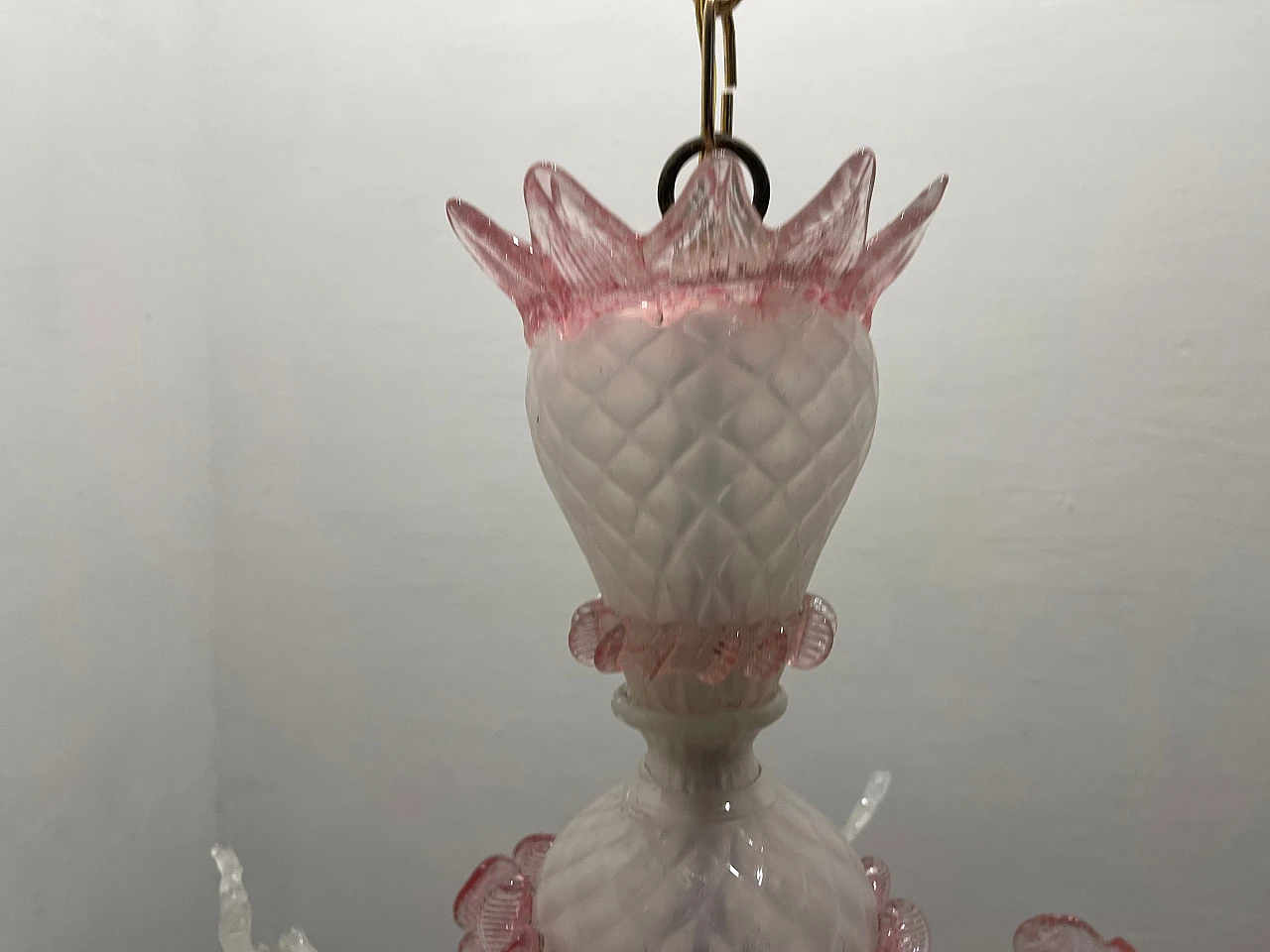 Lampadario in vetro di Murano bianco e rosa, anni '70 23