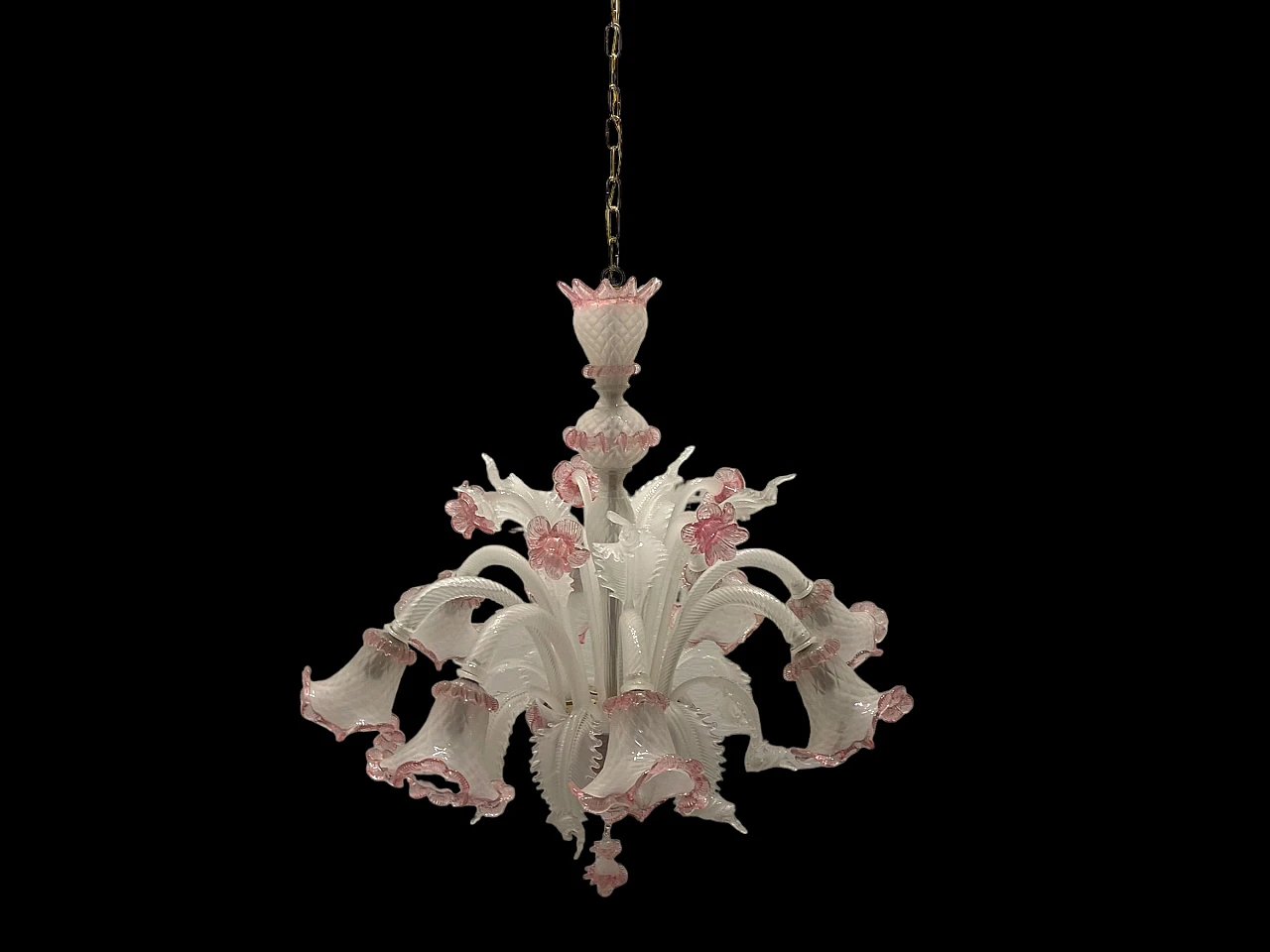 Lampadario in vetro di Murano bianco e rosa, anni '70 25