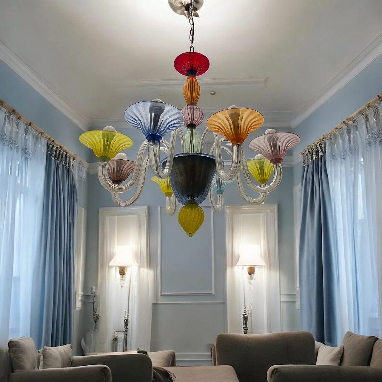 Multicolored Murano glass chandelier, 1980s 2
