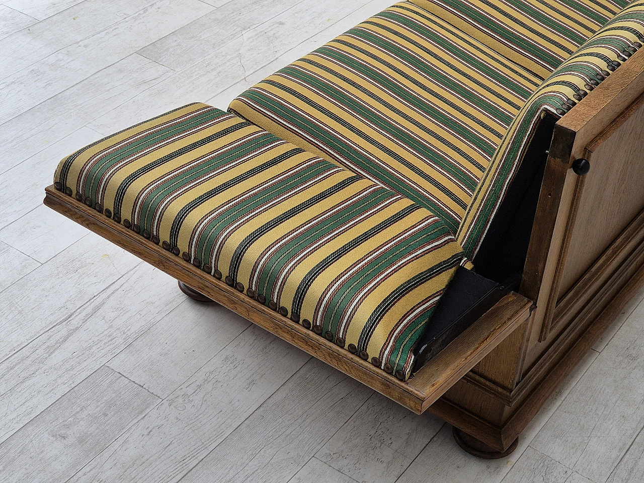 Divano danese in lana e rovere con braccioli reclinabili, anni '60 5