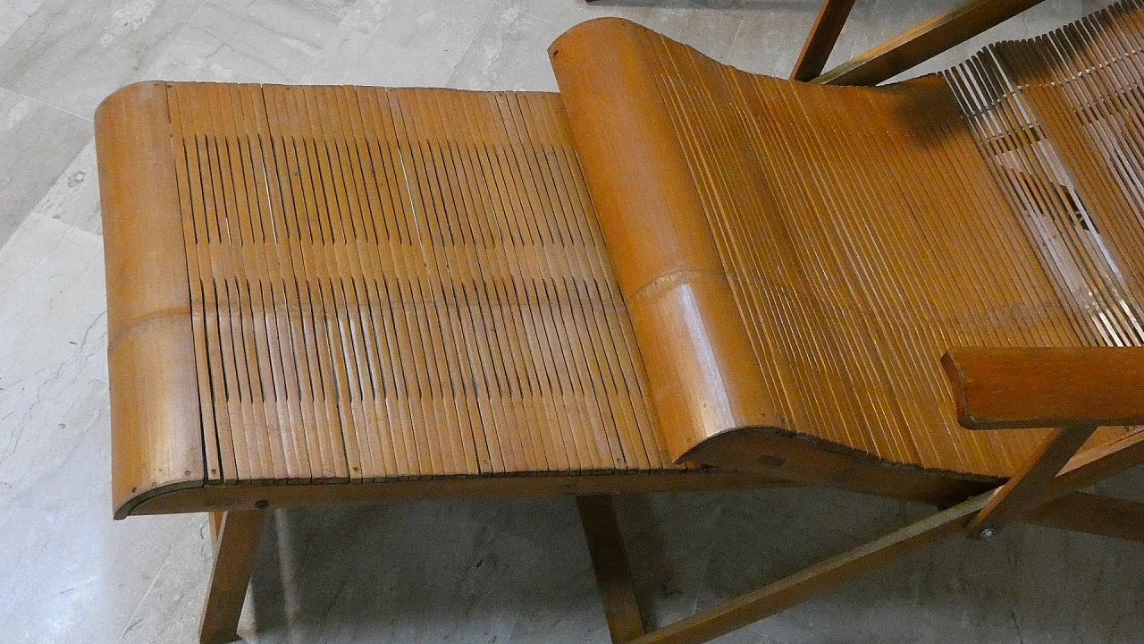 Sedia a sdraio pieghevole e chaise longue in bambù, anni '50 6