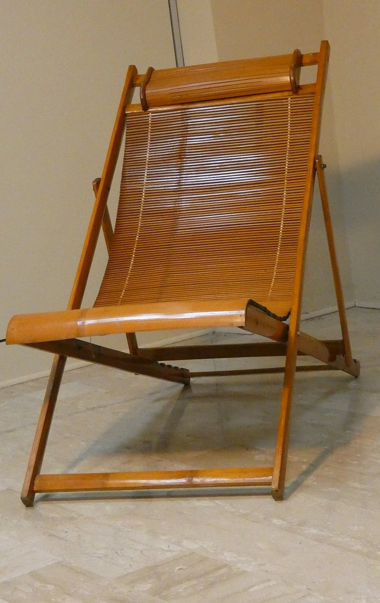 Sedia a sdraio pieghevole e chaise longue in bambù, anni '50 7