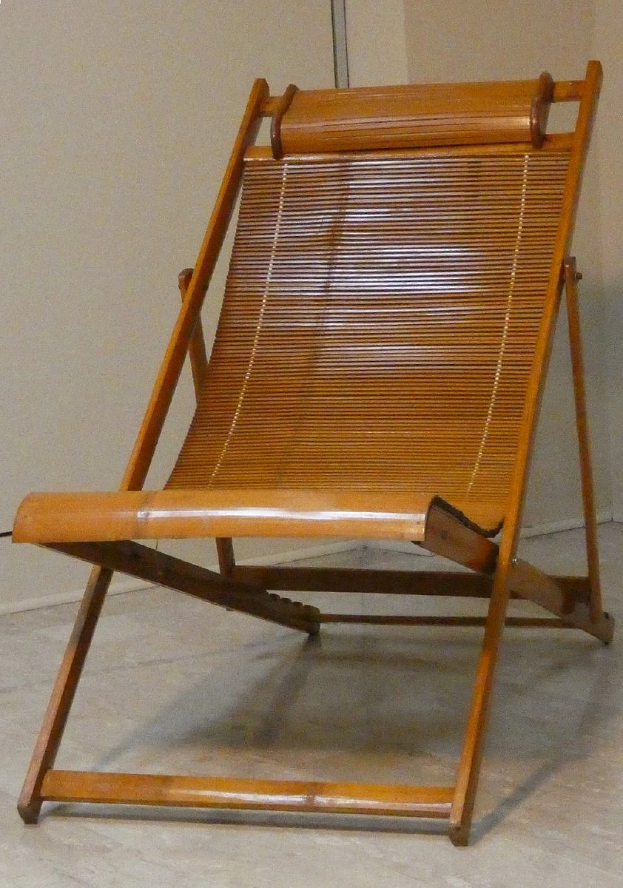 Sedia a sdraio pieghevole e chaise longue in bambù, anni '50 8