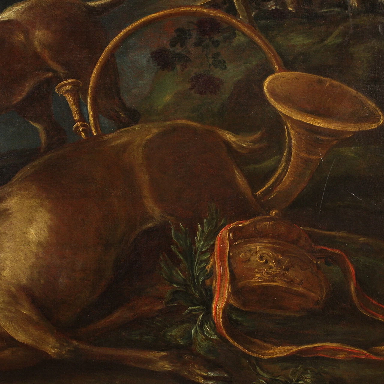 Scena di caccia, dipinto a olio su tela, seconda metà del '700 5
