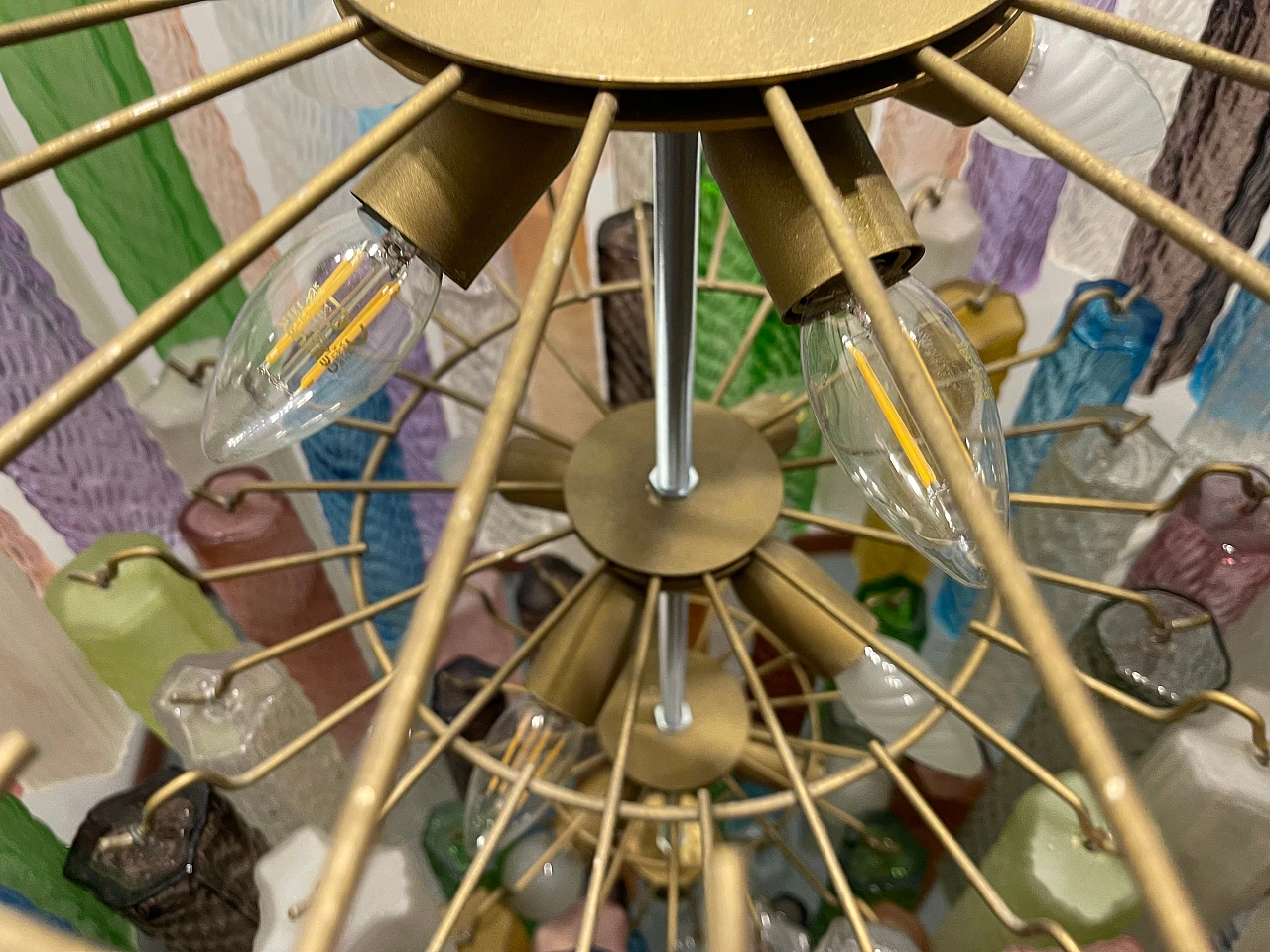Pop Art chandelier with multicoloured Murano glass tubes, 1970s 3