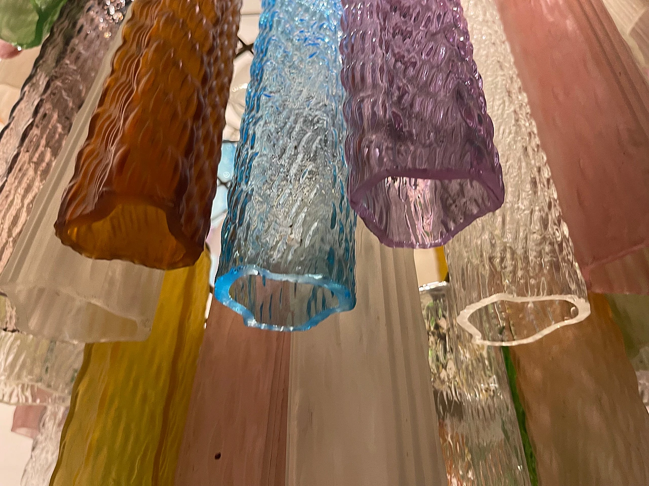 Pop Art chandelier with multicoloured Murano glass tubes, 1970s 5