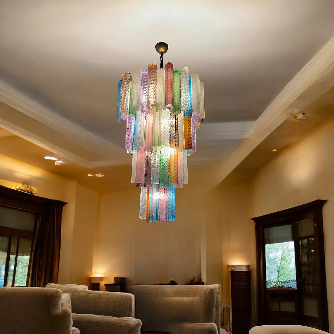 Pop Art chandelier with multicoloured Murano glass tubes, 1970s 6