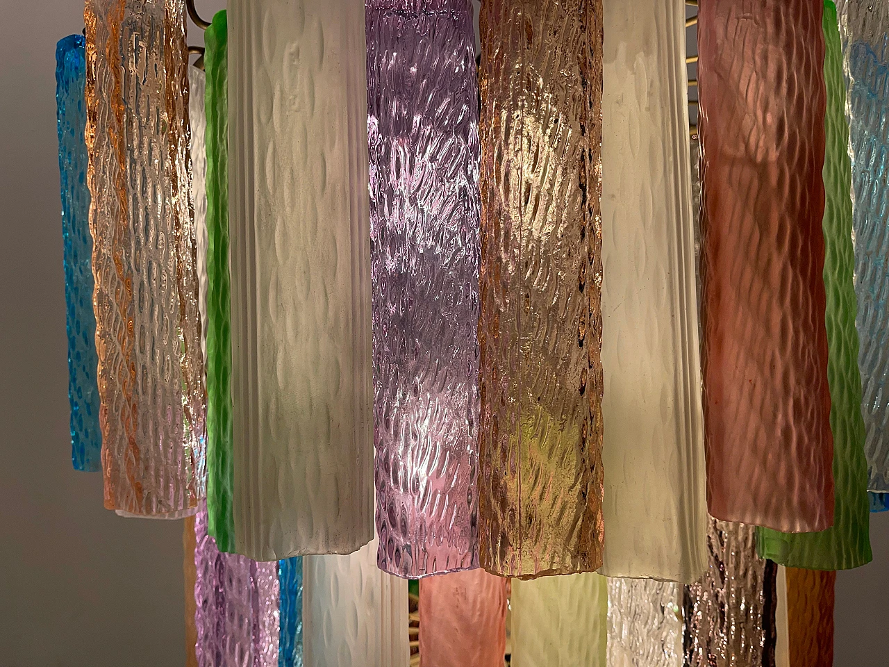 Pop Art chandelier with multicoloured Murano glass tubes, 1970s 8