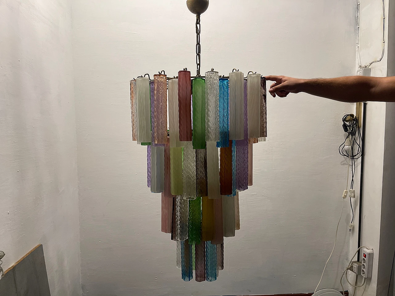 Pop Art chandelier with multicoloured Murano glass tubes, 1970s 11