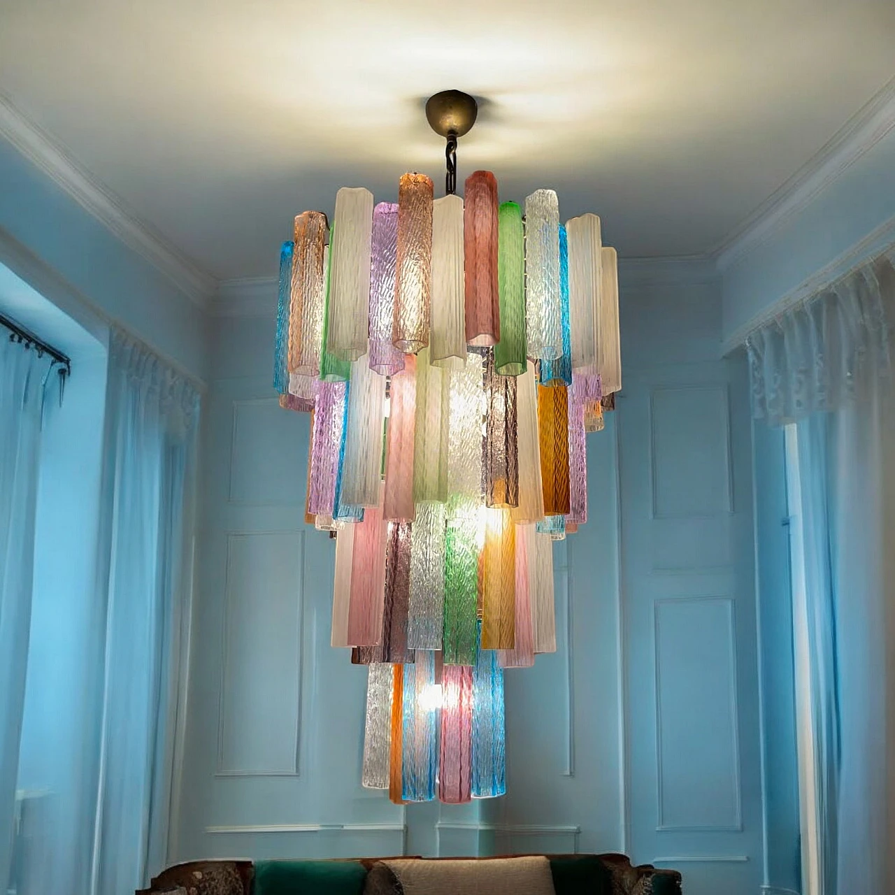 Pop Art chandelier with multicoloured Murano glass tubes, 1970s 13