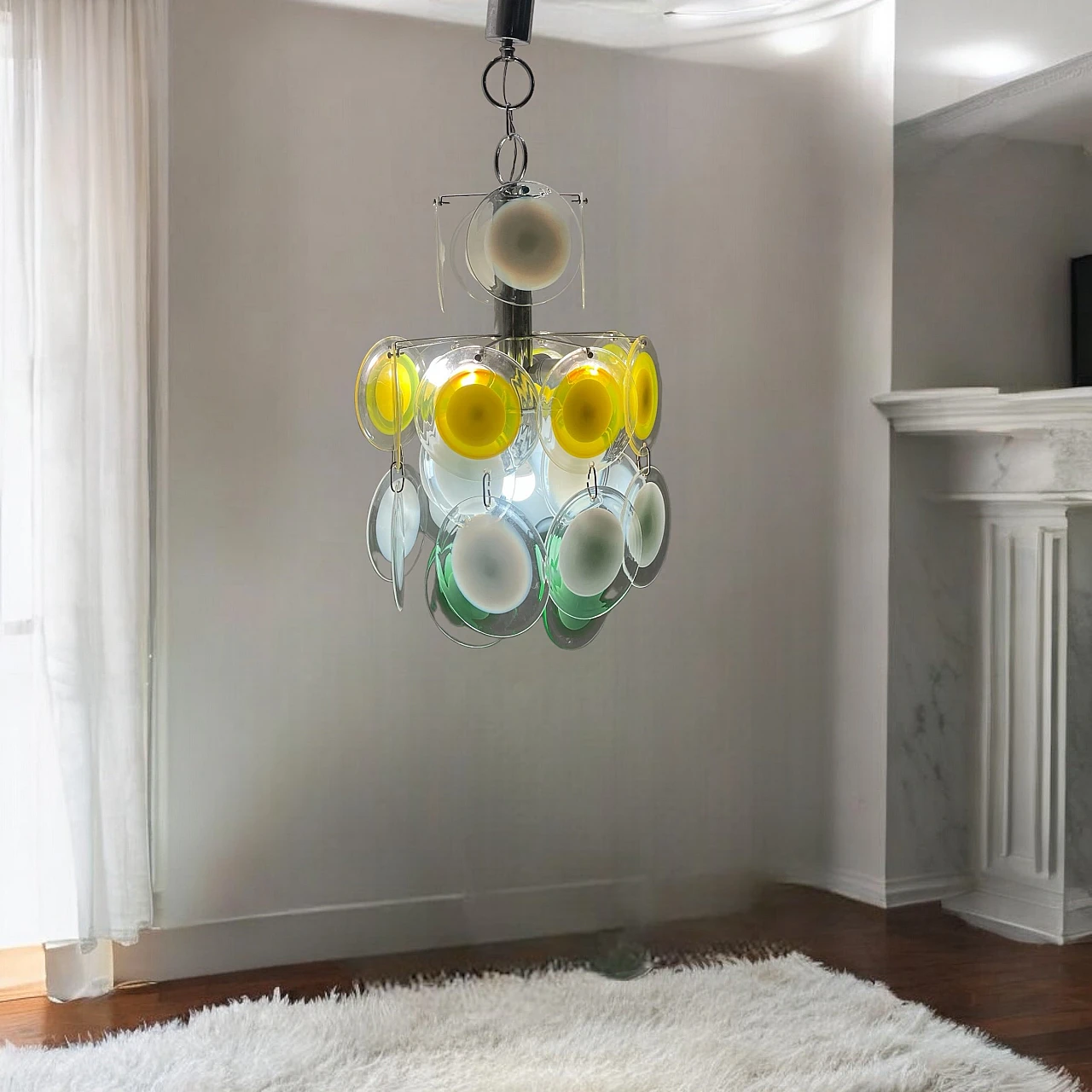 Suspension chandelier with Murano glass discs, 1970s 2