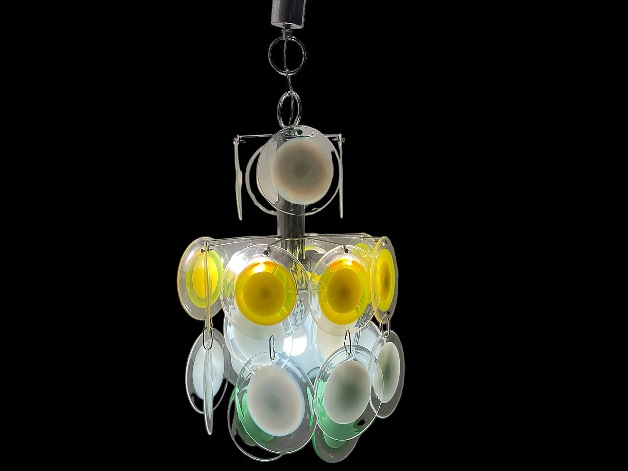 Suspension chandelier with Murano glass discs, 1970s 3