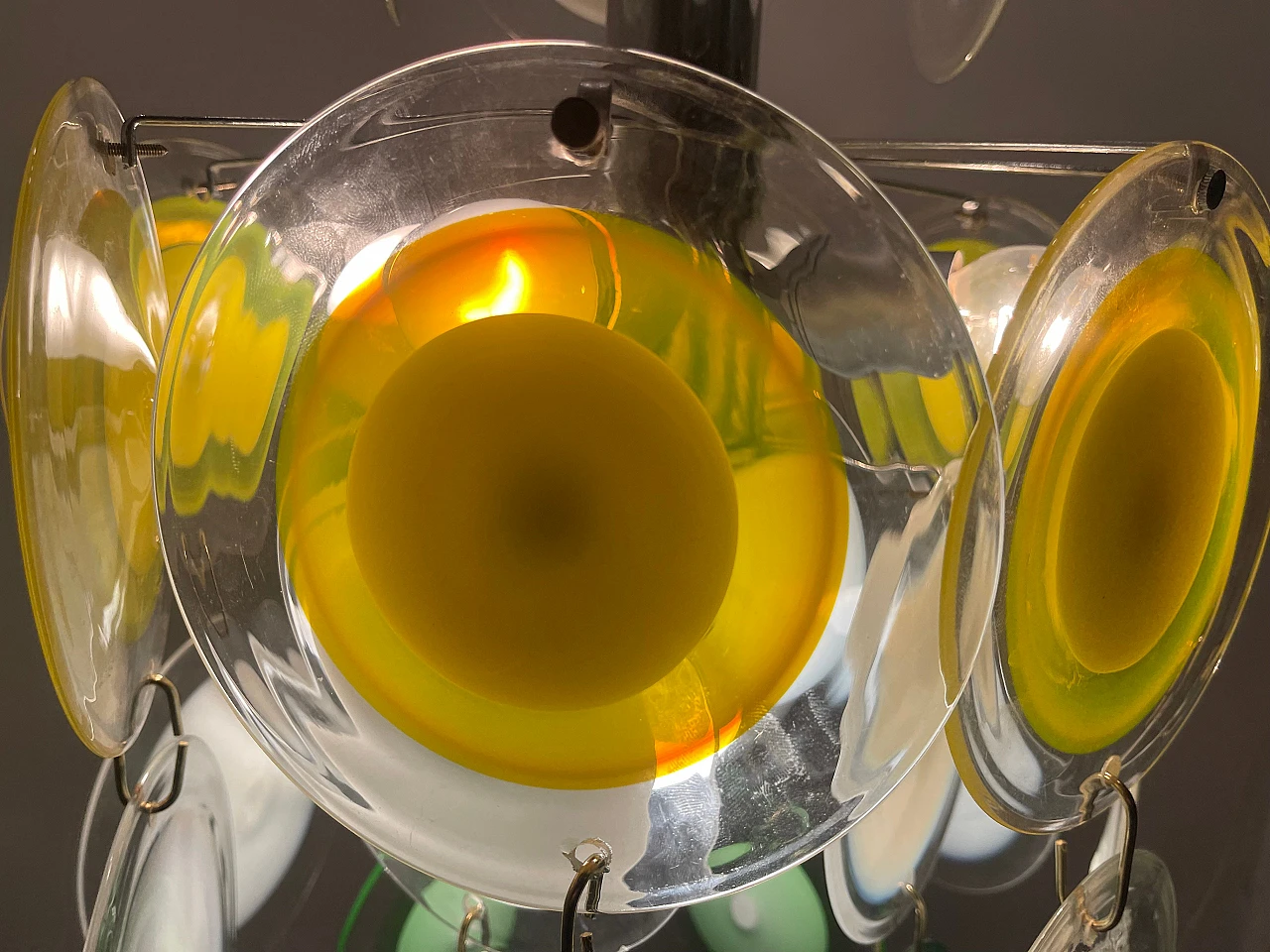 Suspension chandelier with Murano glass discs, 1970s 7