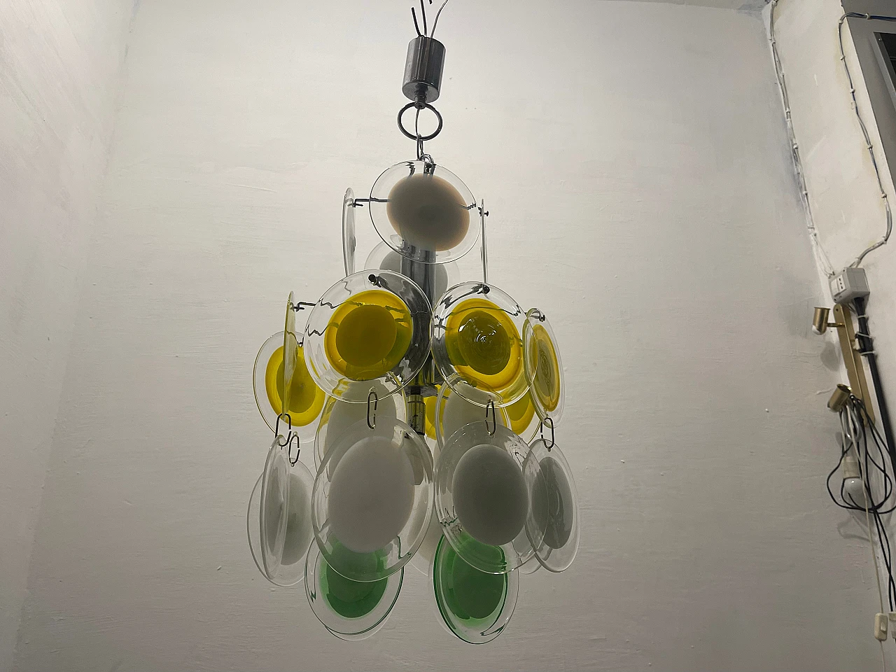 Suspension chandelier with Murano glass discs, 1970s 8