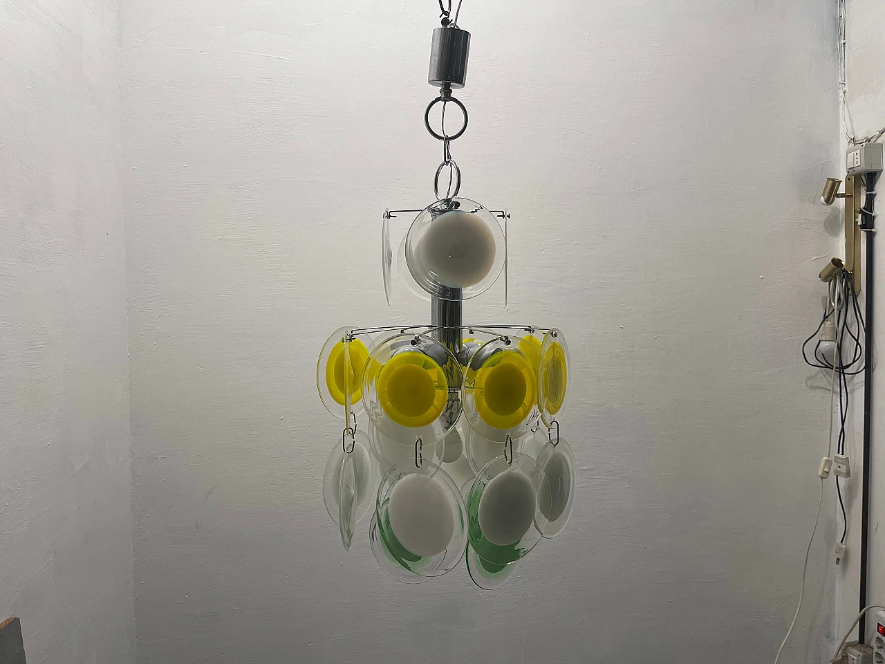 Suspension chandelier with Murano glass discs, 1970s 9