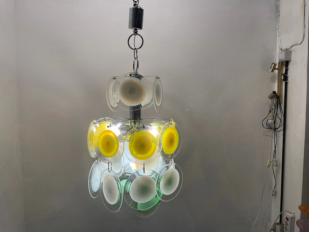 Suspension chandelier with Murano glass discs, 1970s 11
