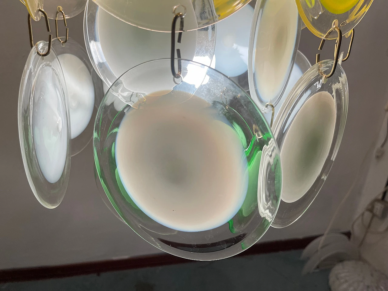 Suspension chandelier with Murano glass discs, 1970s 12