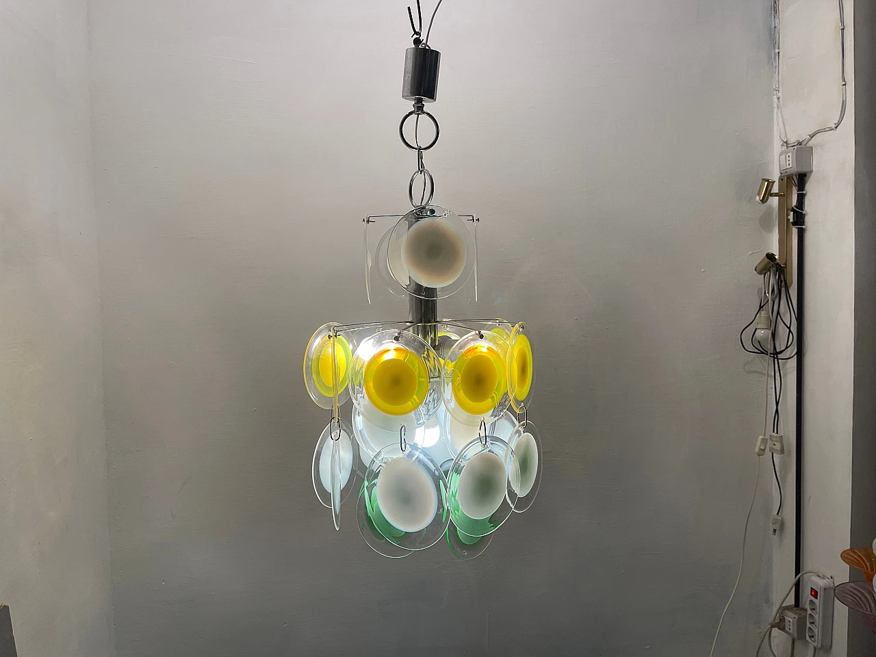 Suspension chandelier with Murano glass discs, 1970s 13
