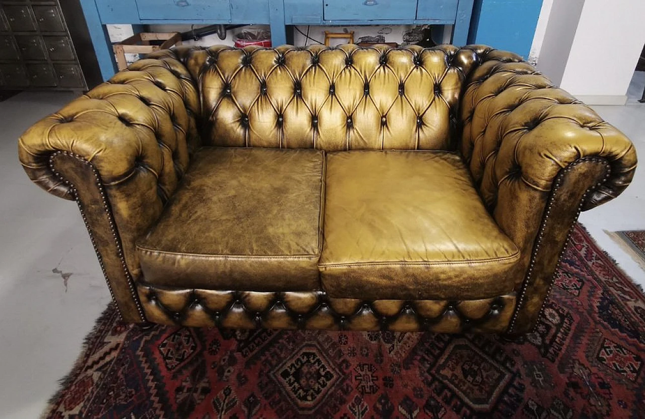 Chesterfield sofa in oak and leather, 1950s 1