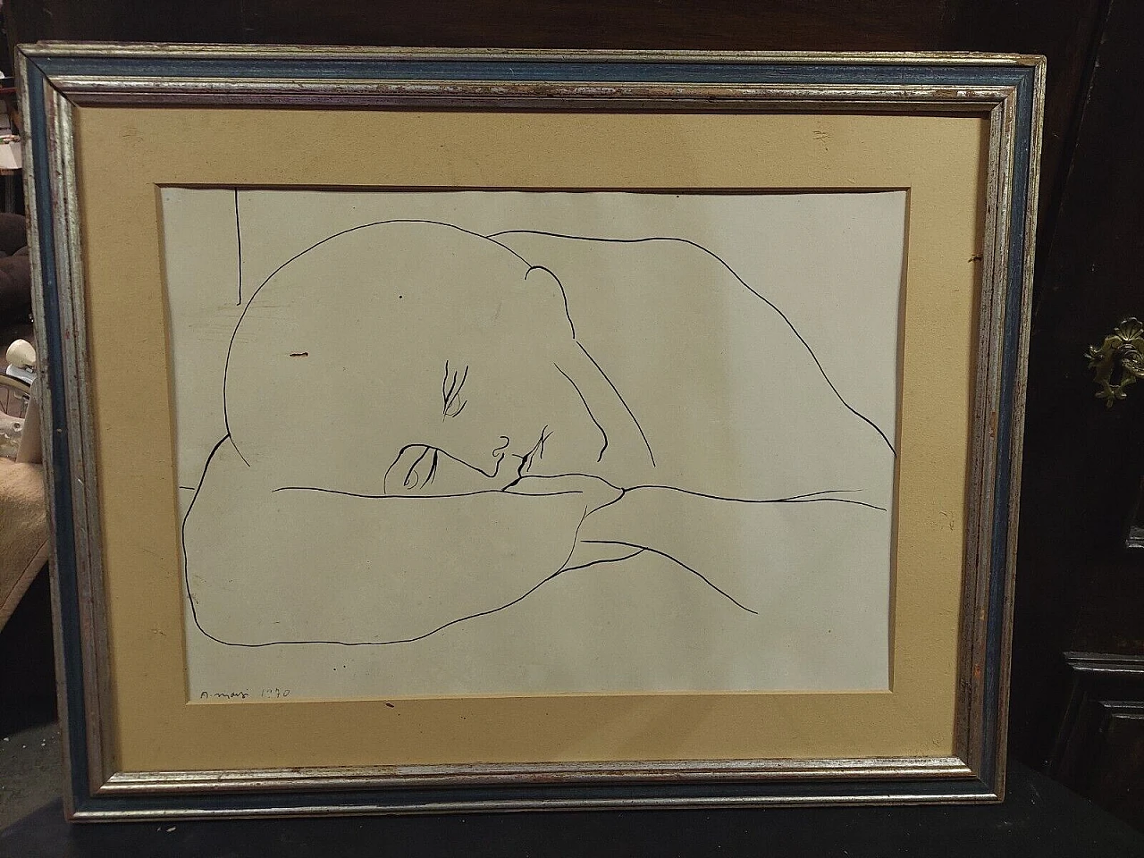 Antonio Manzi, figura, disegno a china su carta, 1970 1