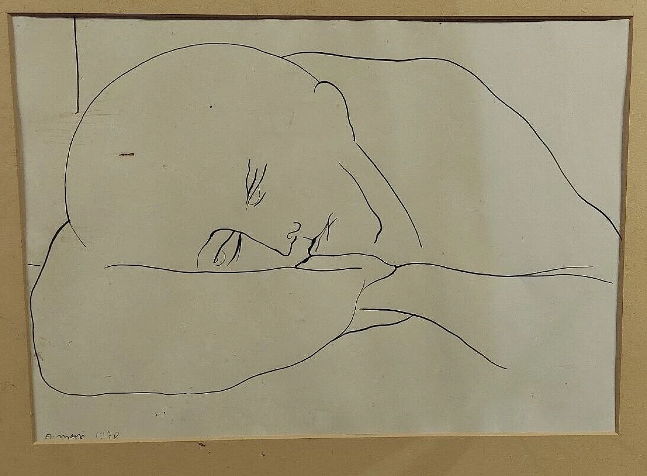 Antonio Manzi, figura, disegno a china su carta, 1970 9