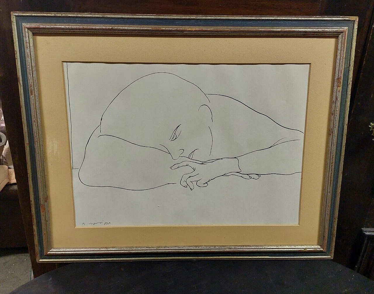 Antonio Manzi, ritratto, disegno a china su carta, 1970 1