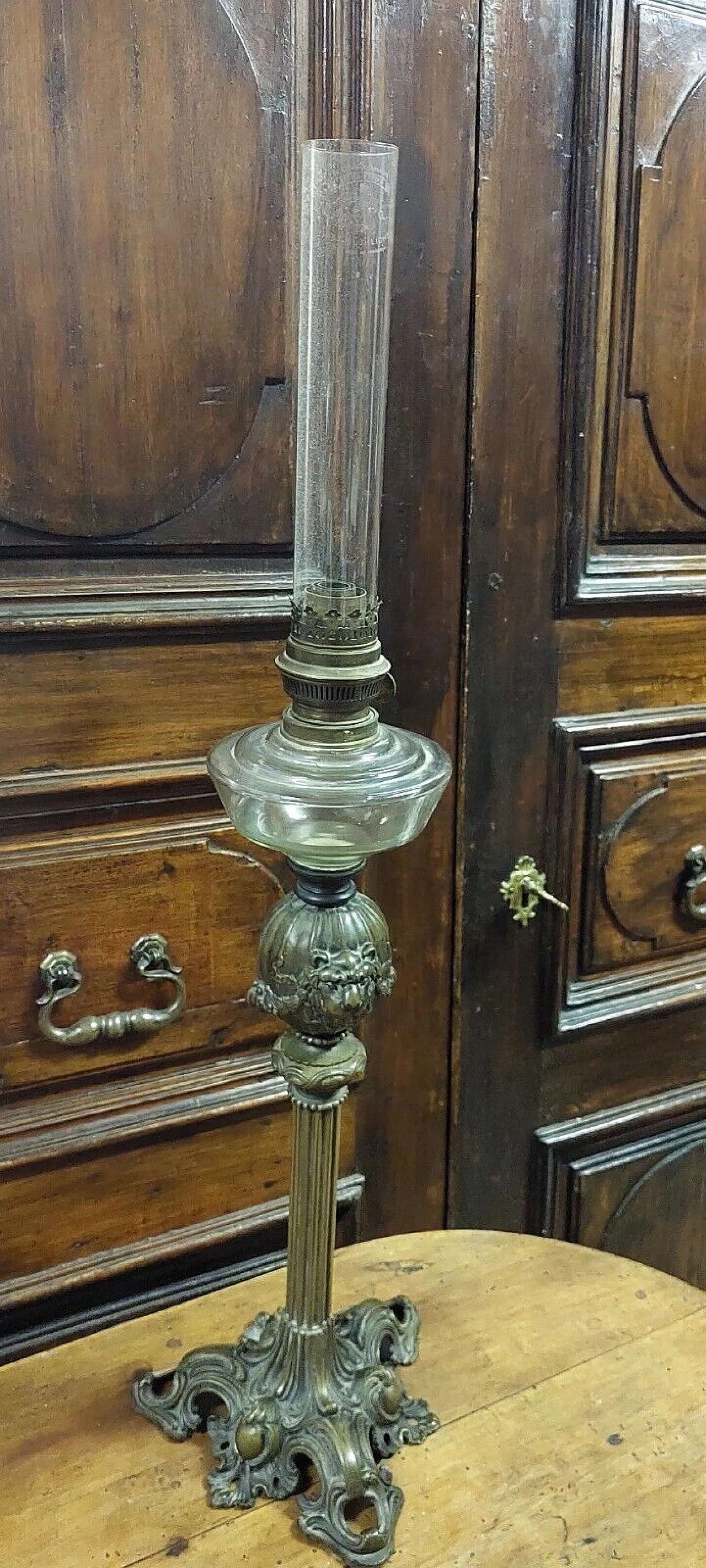 Lume a petrolio in bronzo e vetro, metà '800 5