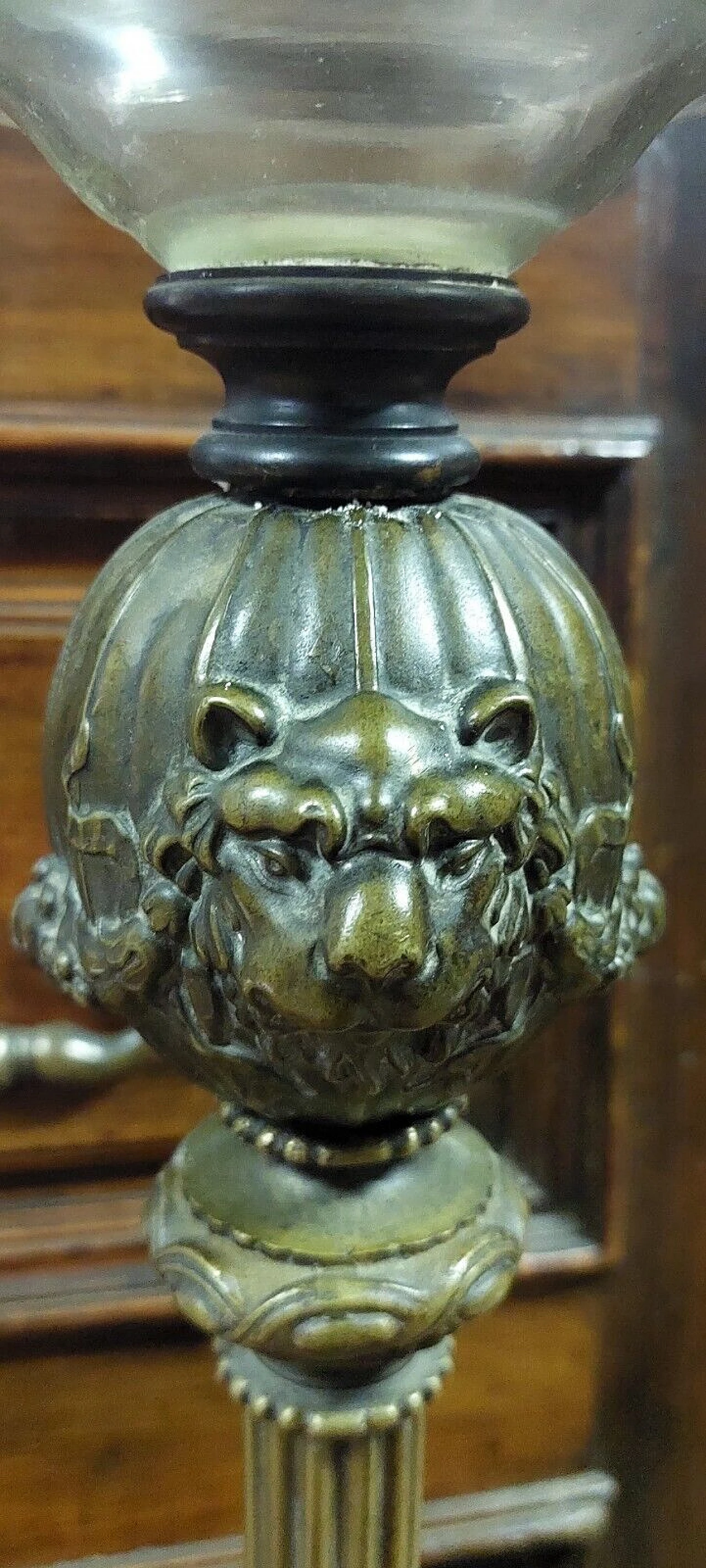 Lume a petrolio in bronzo e vetro, metà '800 7