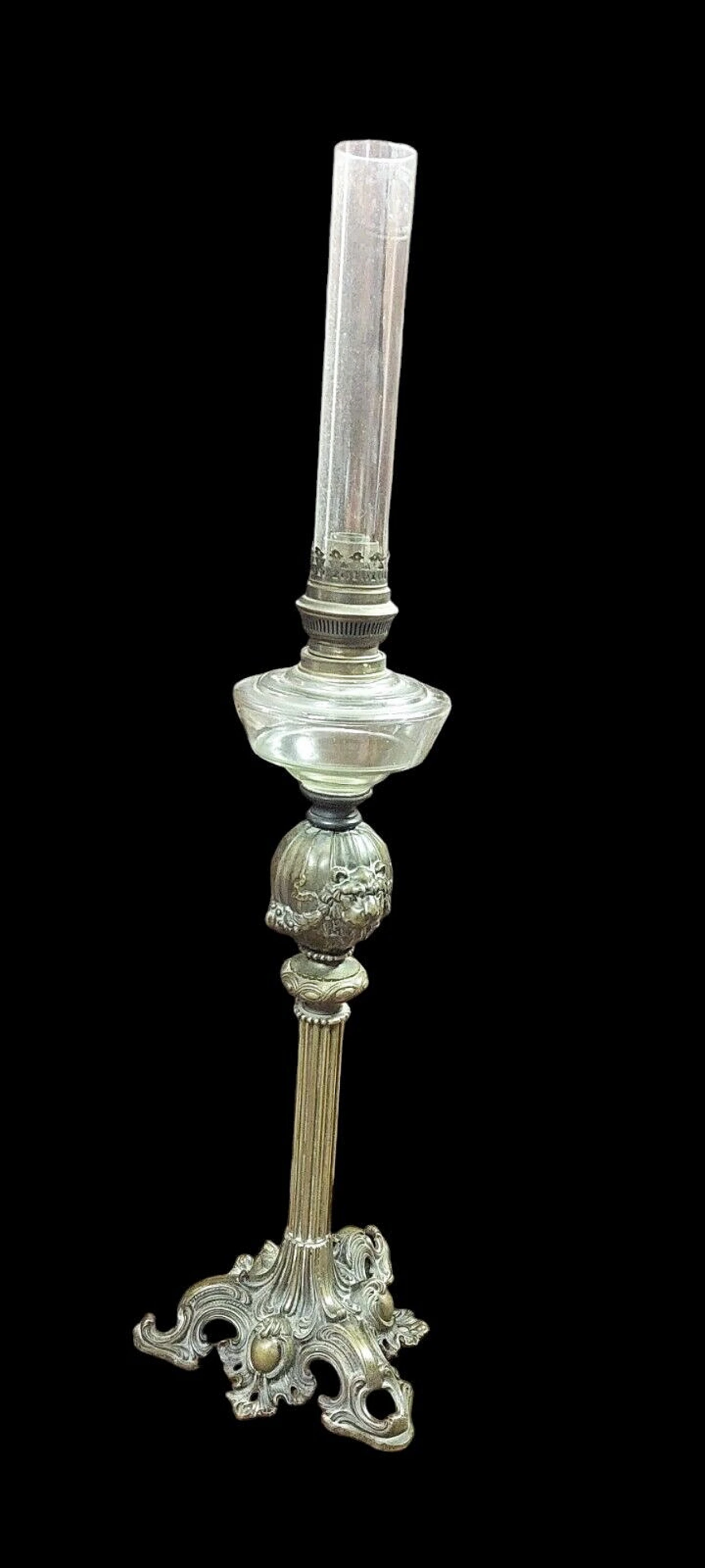 Lume a petrolio in bronzo e vetro, metà '800 11