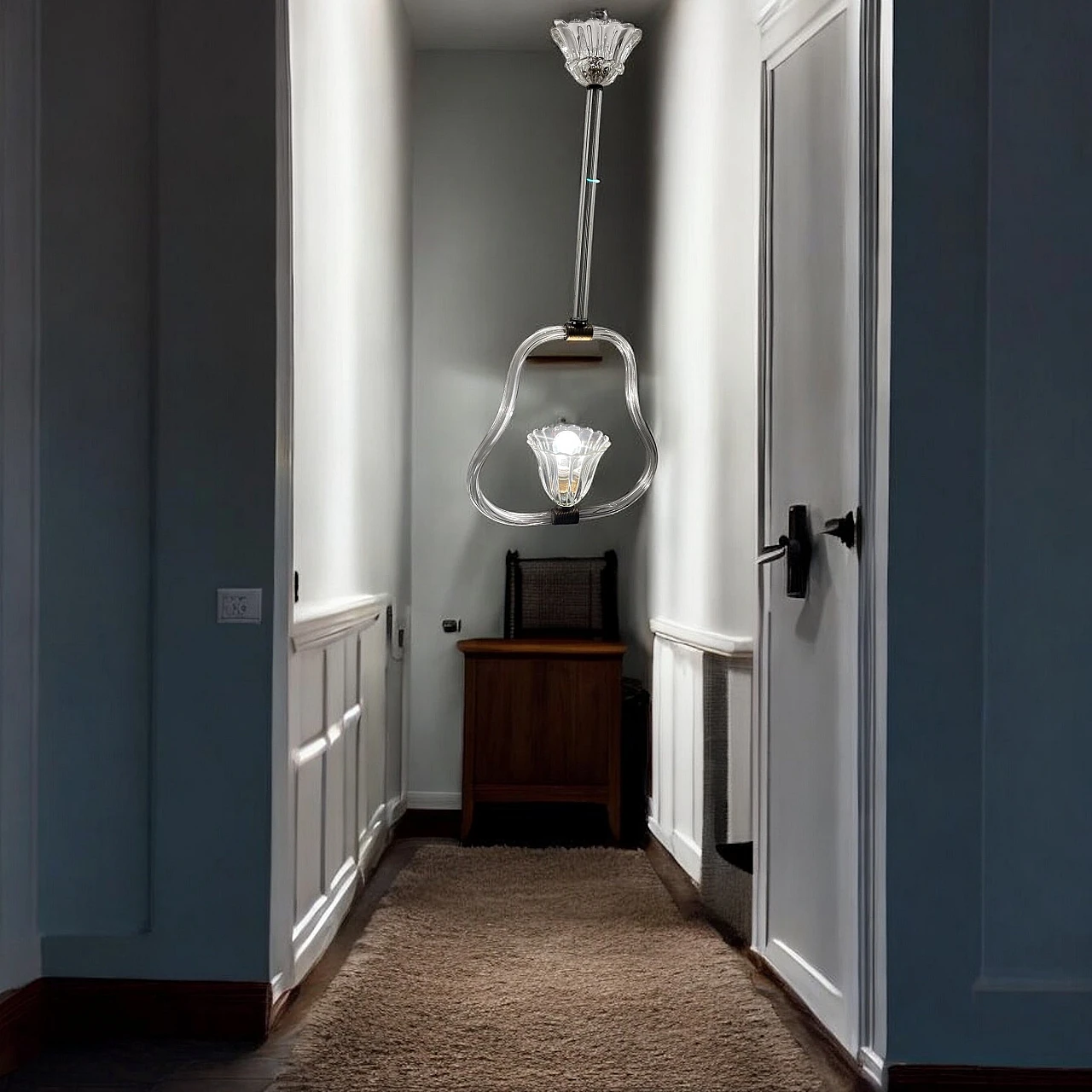 Lampadario in vetro di Murano trasparente di Barovier & Toso, anni '50 2