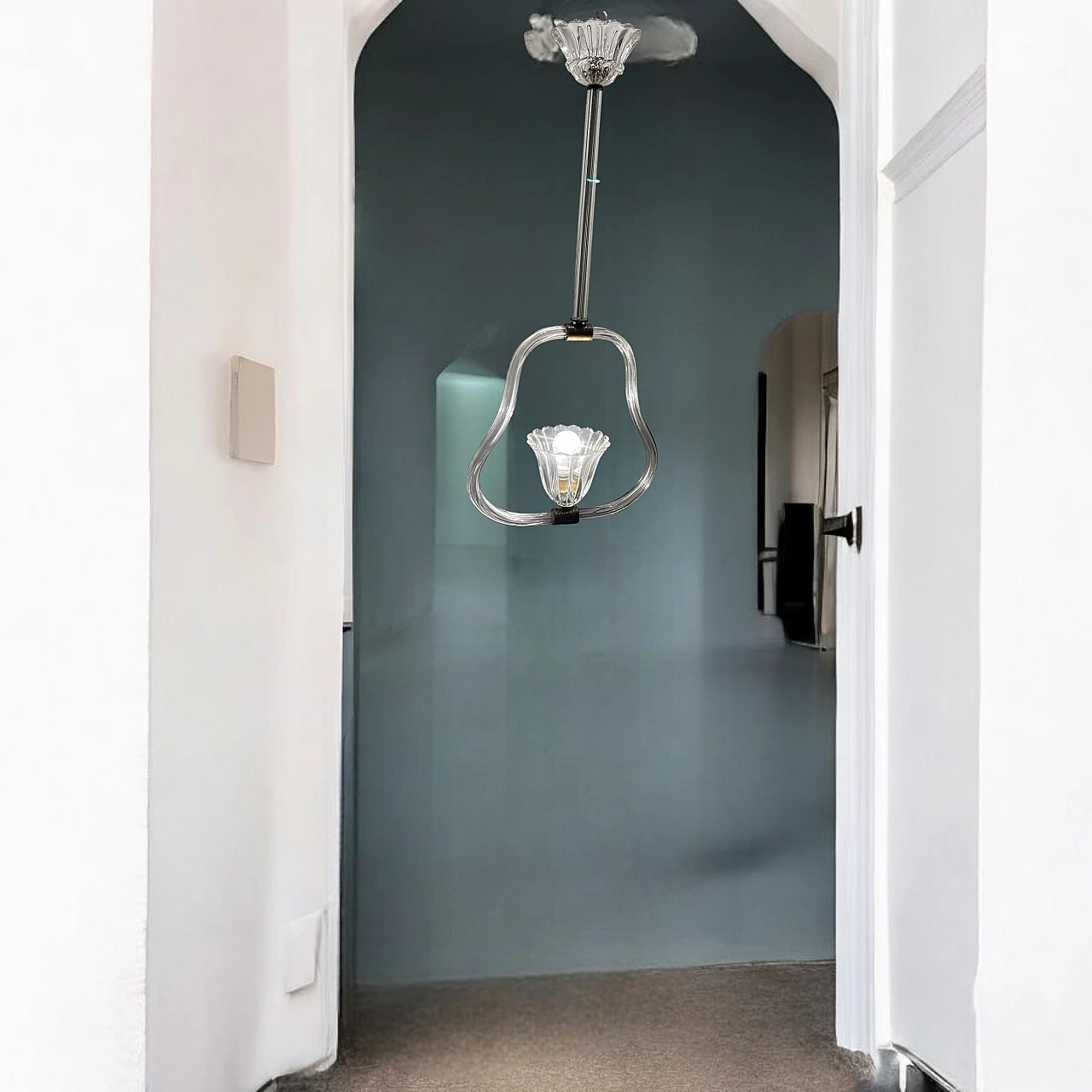 Lampadario in vetro di Murano trasparente di Barovier & Toso, anni '50 3